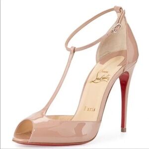 Christian Louboutin Beige Patent Leather Senora Peep-Toe Sandals